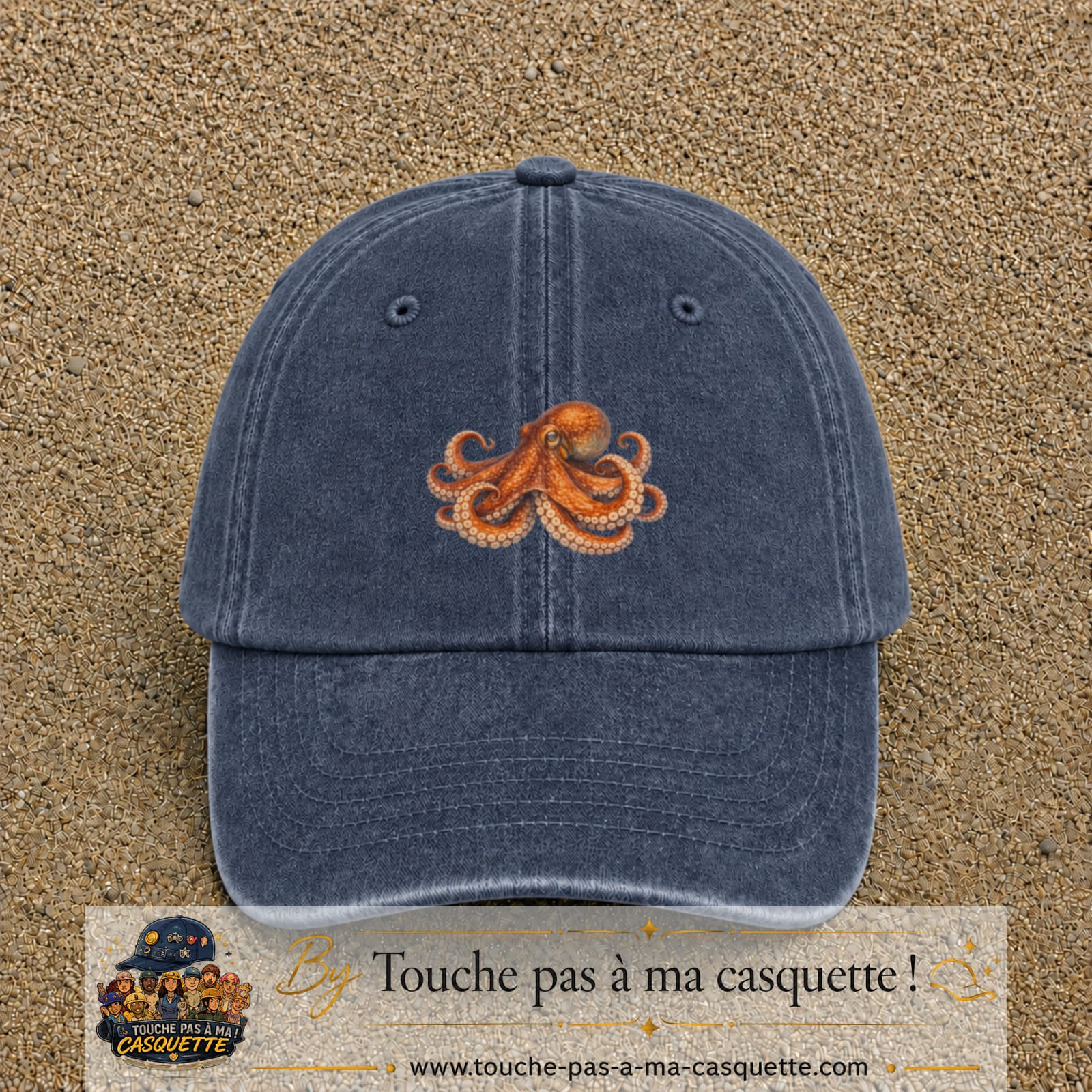 Image principale produit71moyenBM - casquette Bleu marine délavé avec visuel Pieuvre 5 cm