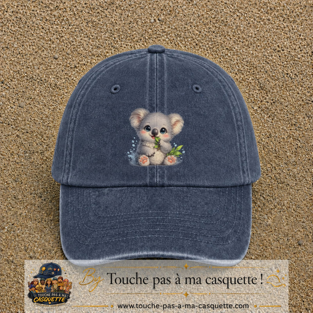 Image principale produit87grosBM - casquette Bleu marine délavé avec visuel Koala bambou 7 cm