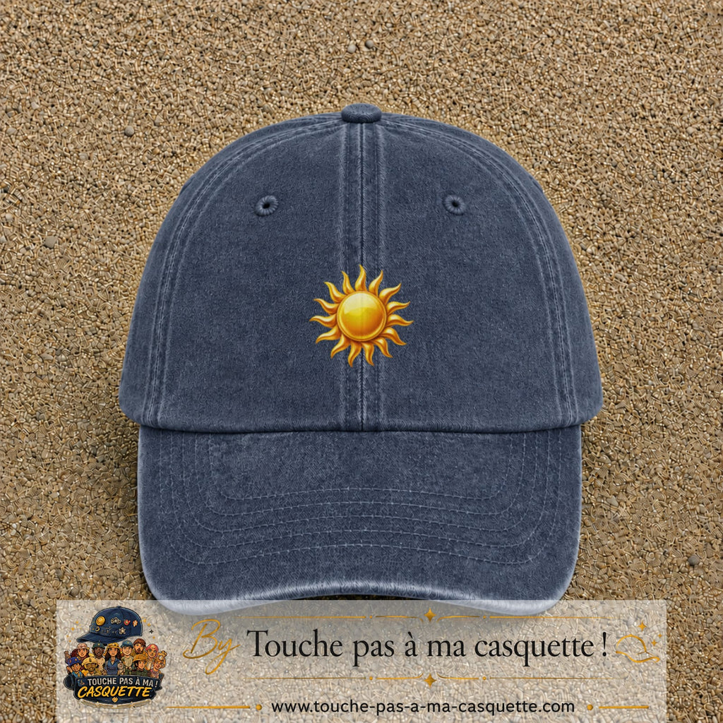 Image principale produit102moyenBM - casquette Bleu marine délavé avec visuel Soleil brillant 5 cm