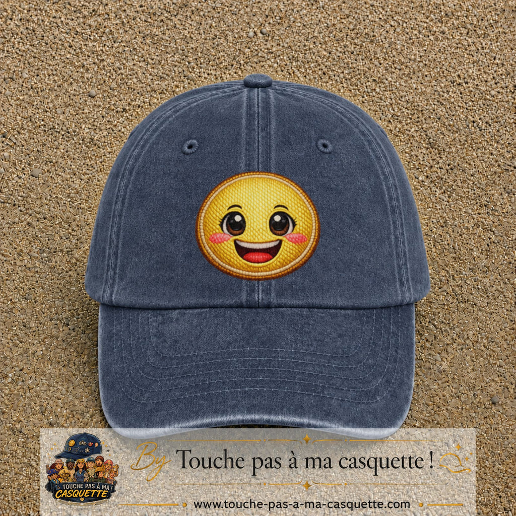 Image principale produit9grosBM - casquette Bleu marine délavé avec visuel Emoji souriant 7 cm