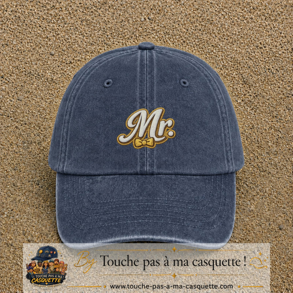 Image principale produit110moyenBM - casquette Bleu marine délavé avec visuel Mr élégant 5 cm