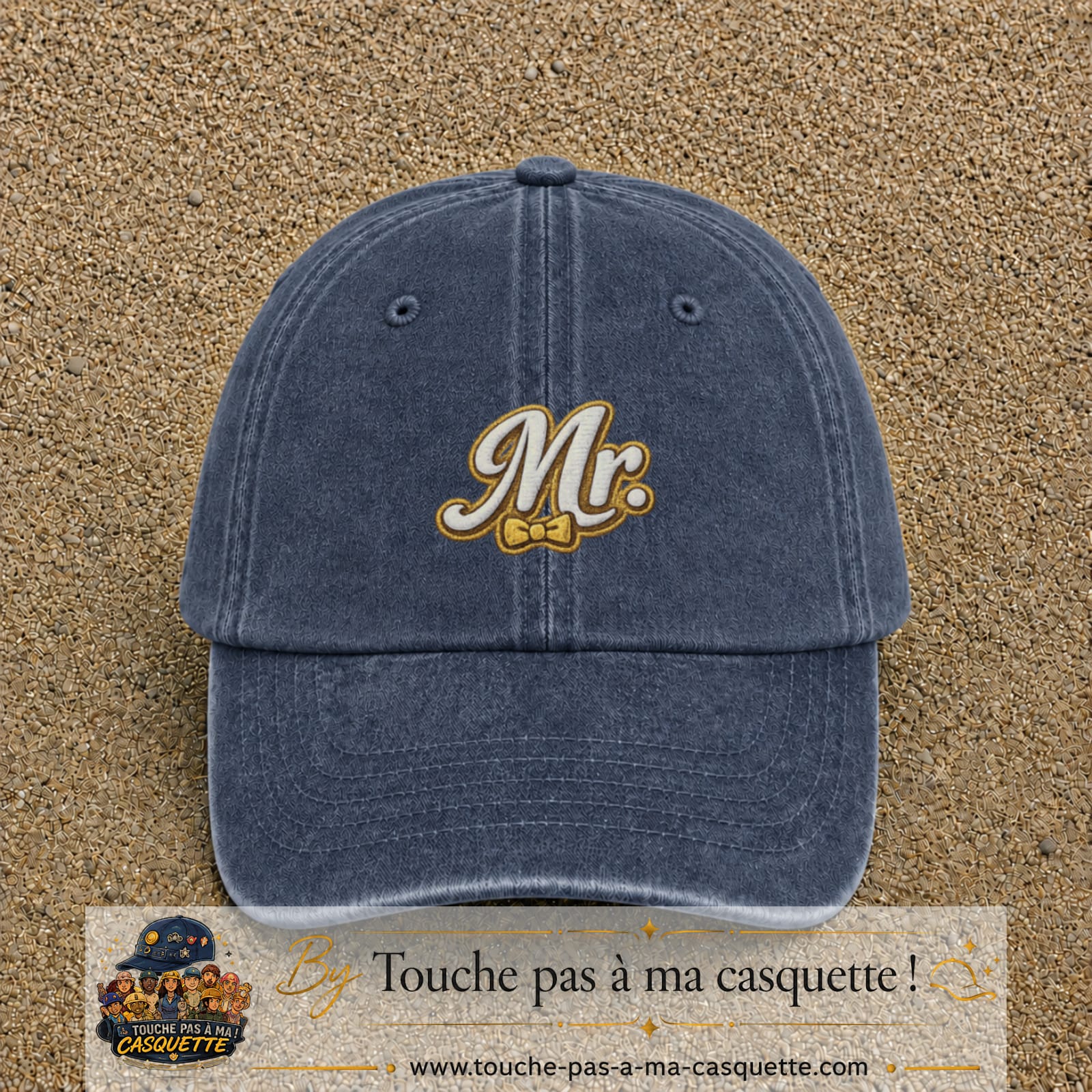 Image principale produit110moyenBM - casquette Bleu marine délavé avec visuel Mr élégant 5 cm