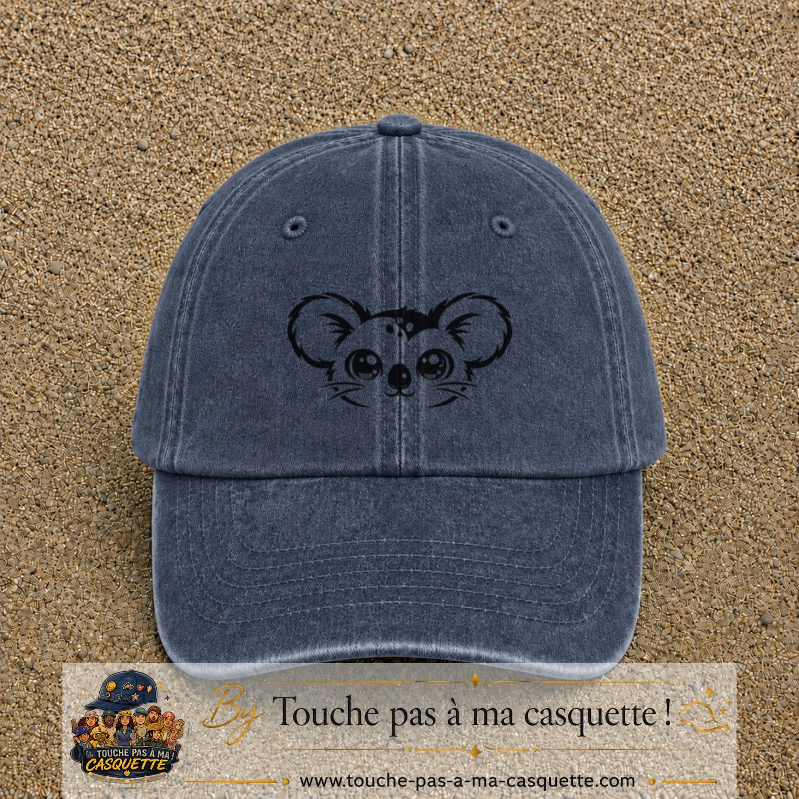 Image principale produit100moyenBM - casquette Bleu marine délavé avec visuel Koala visage 5 cm