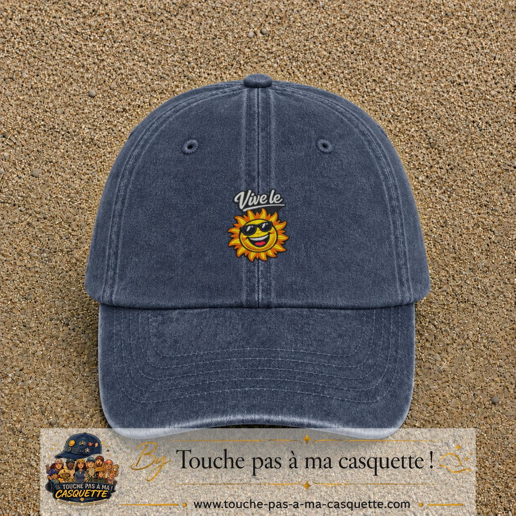 Image principale produit123moyenBM - casquette Bleu marine délavé avec visuel Vive le soleil 5 cm