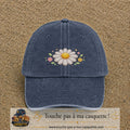 Image principale produit120moyenBM - casquette Bleu marine délavé avec visuel Marguerite horizontale 5 cm