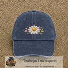 Image principale produit120moyenBM - casquette Bleu marine délavé avec visuel Marguerite horizontale 5 cm