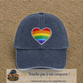 Image principale produit25grosBM - casquette Bleu marine délavé avec visuel Cœur arc-en-ciel écusson 7 cm