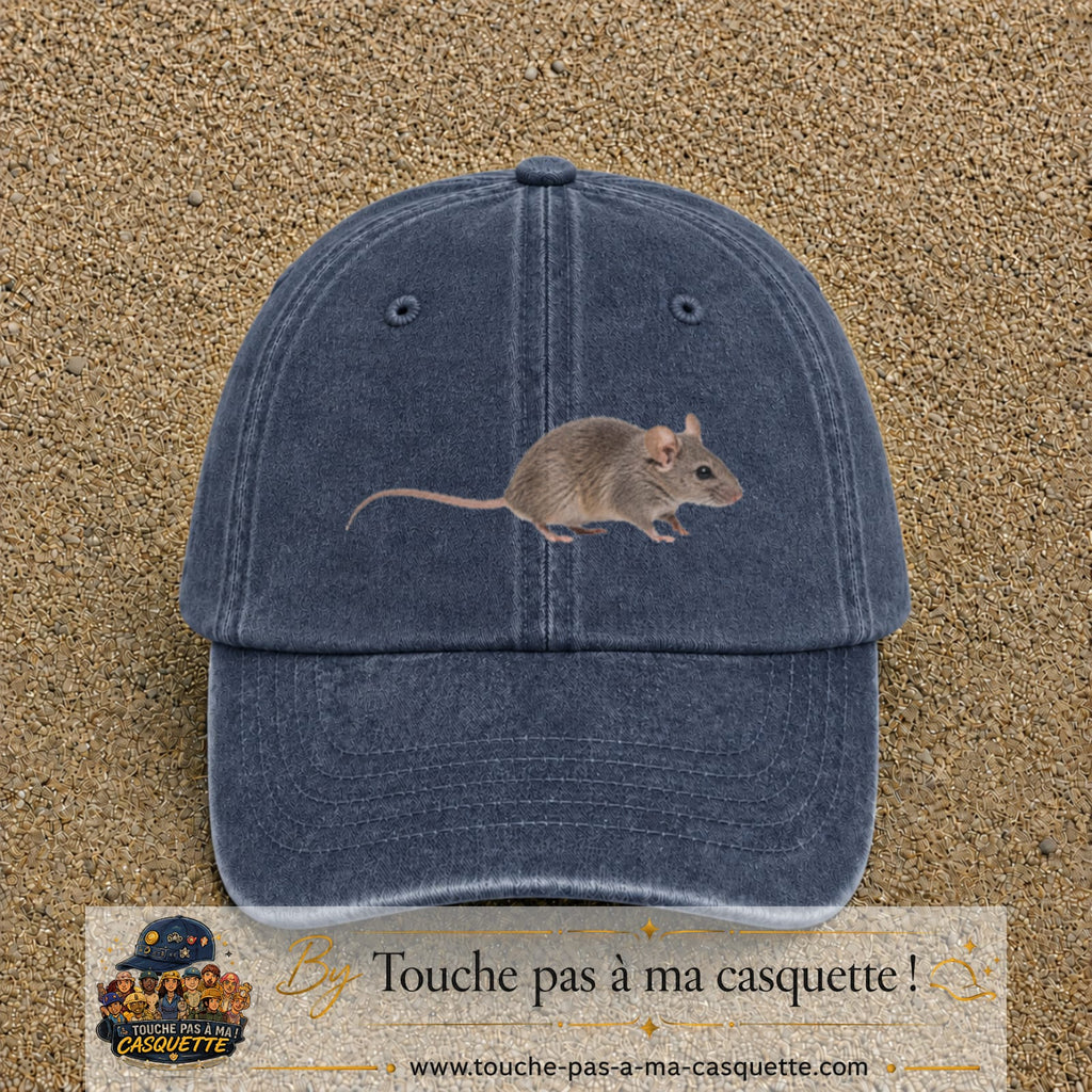 Image principale produit73grosBM - casquette Bleu marine délavé avec visuel Souris 7 cm