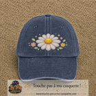 Image principale produit120grosBM - casquette Bleu marine délavé avec visuel Marguerite horizontale 7 cm