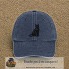 Image principale produit176grosBM - casquette Bleu marine délavé avec visuel Chat noir polygonal 7 cm