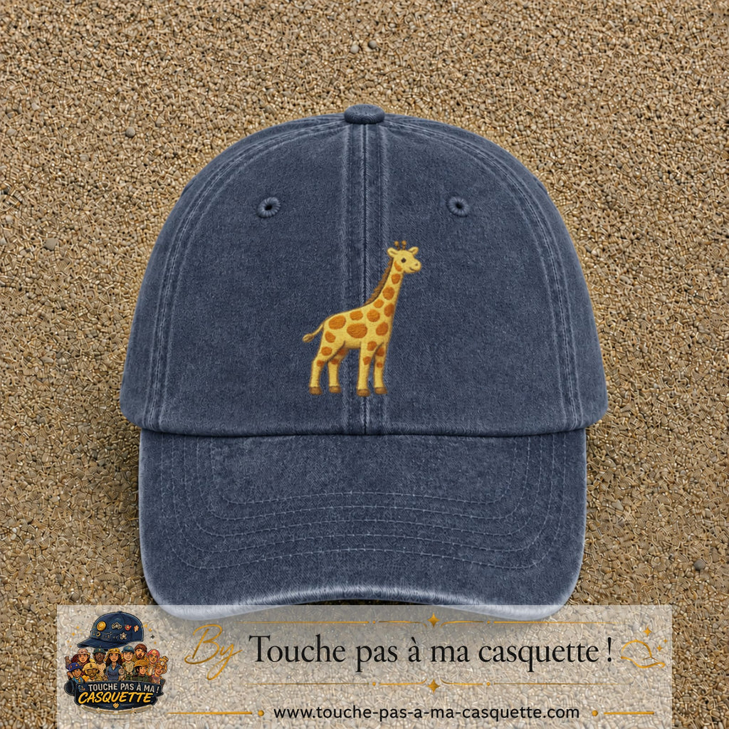 Image principale produit32grosBM - casquette Bleu marine délavé avec visuel Girafe mignonne 7 cm