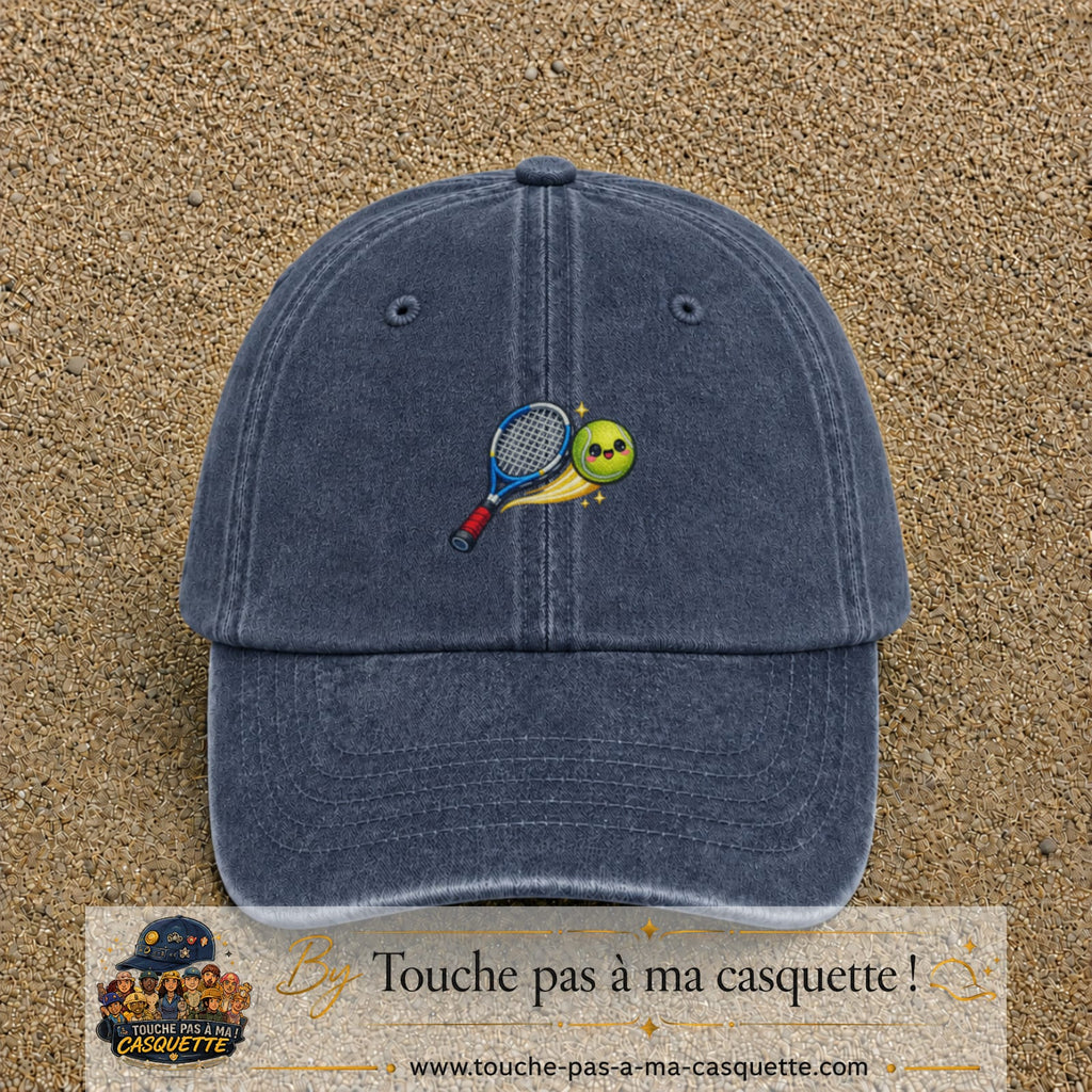 Image principale produit80moyenBM - casquette Bleu marine délavé avec visuel Tennis raquette balle 5 cm