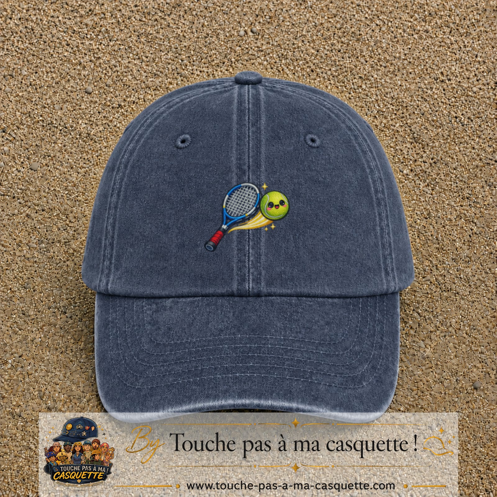 Image principale produit80moyenBM - casquette Bleu marine délavé avec visuel Tennis raquette balle 5 cm