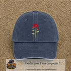 Image principale produit199grosBM - casquette Bleu marine délavé avec visuel Rose florale 7 cm