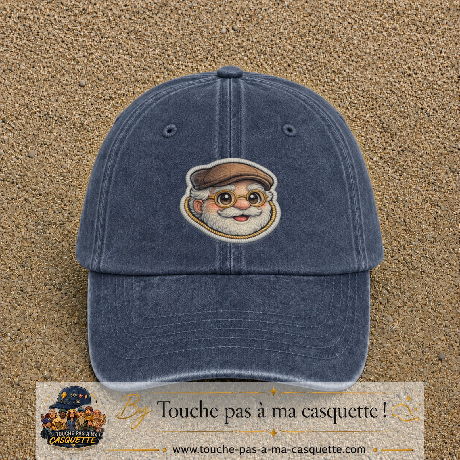 Image principale produit76grosBM - casquette Bleu marine délavé avec visuel Papy casquette lunettes 7 cm