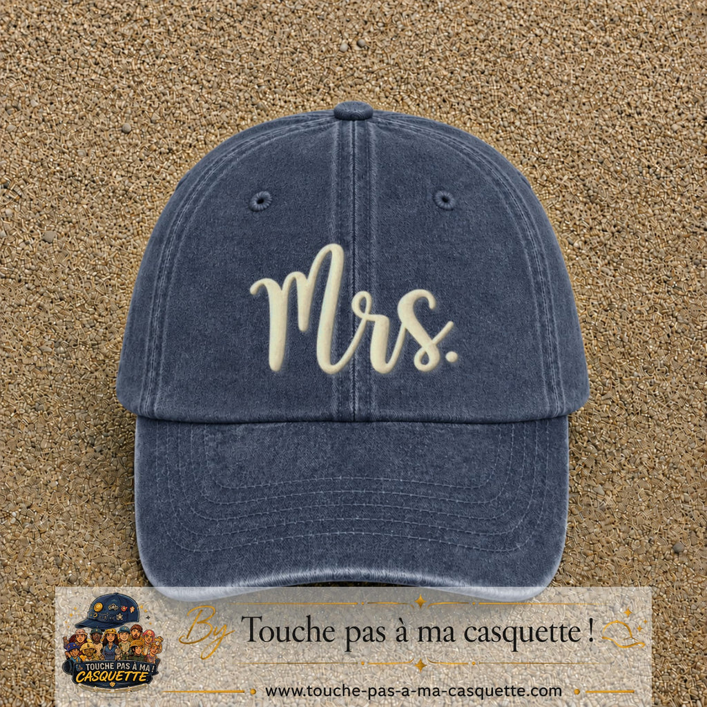 Image principale produit113grosBM - casquette Bleu marine délavé avec visuel Mrs blanc 7 cm