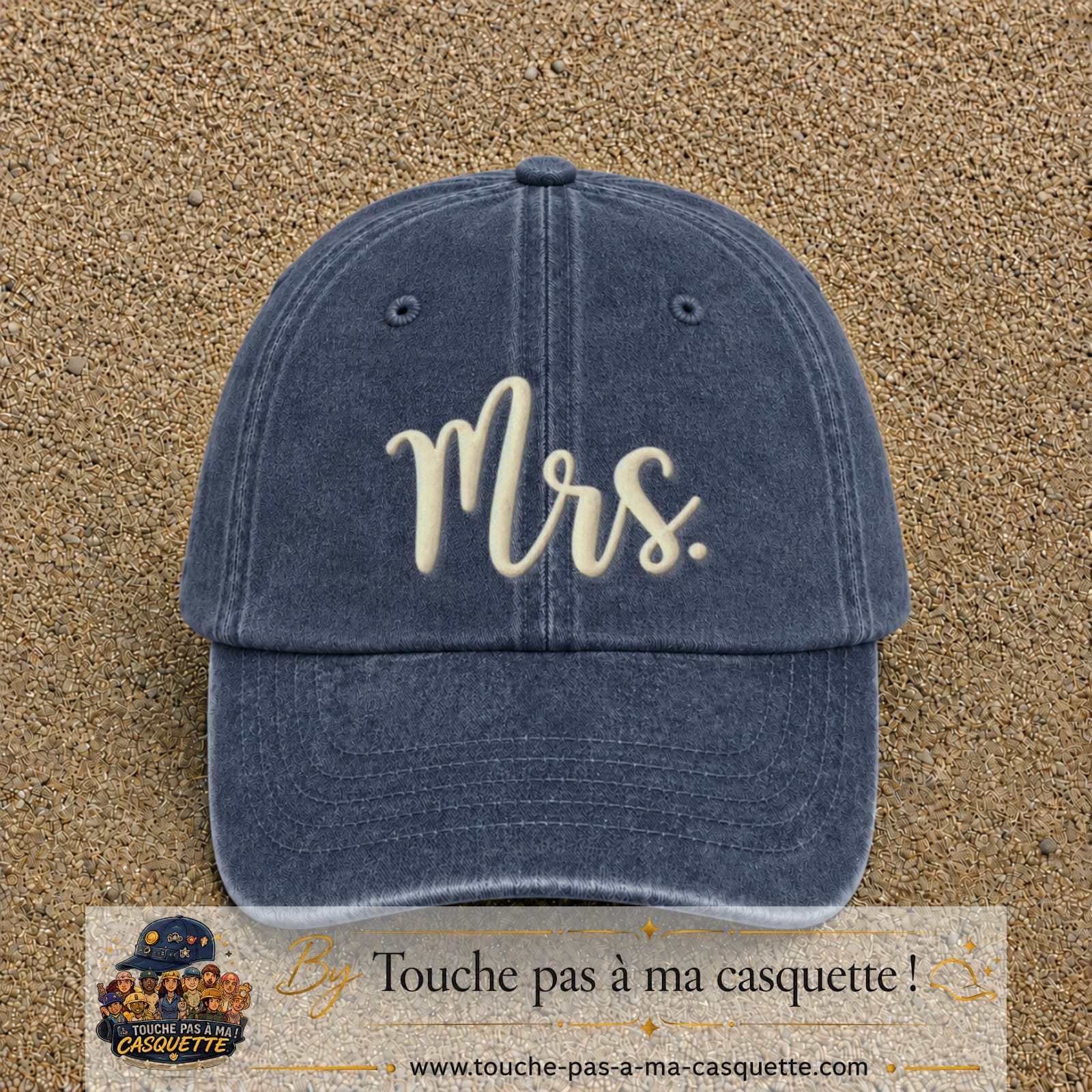 Image principale produit113grosBM - casquette Bleu marine délavé avec visuel Mrs blanc 7 cm