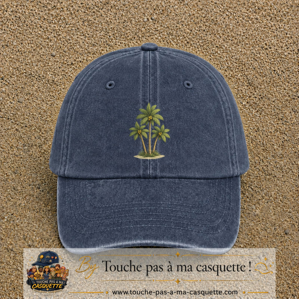 Image principale produit55moyenBM - casquette Bleu marine délavé avec visuel Palmiers 5 cm