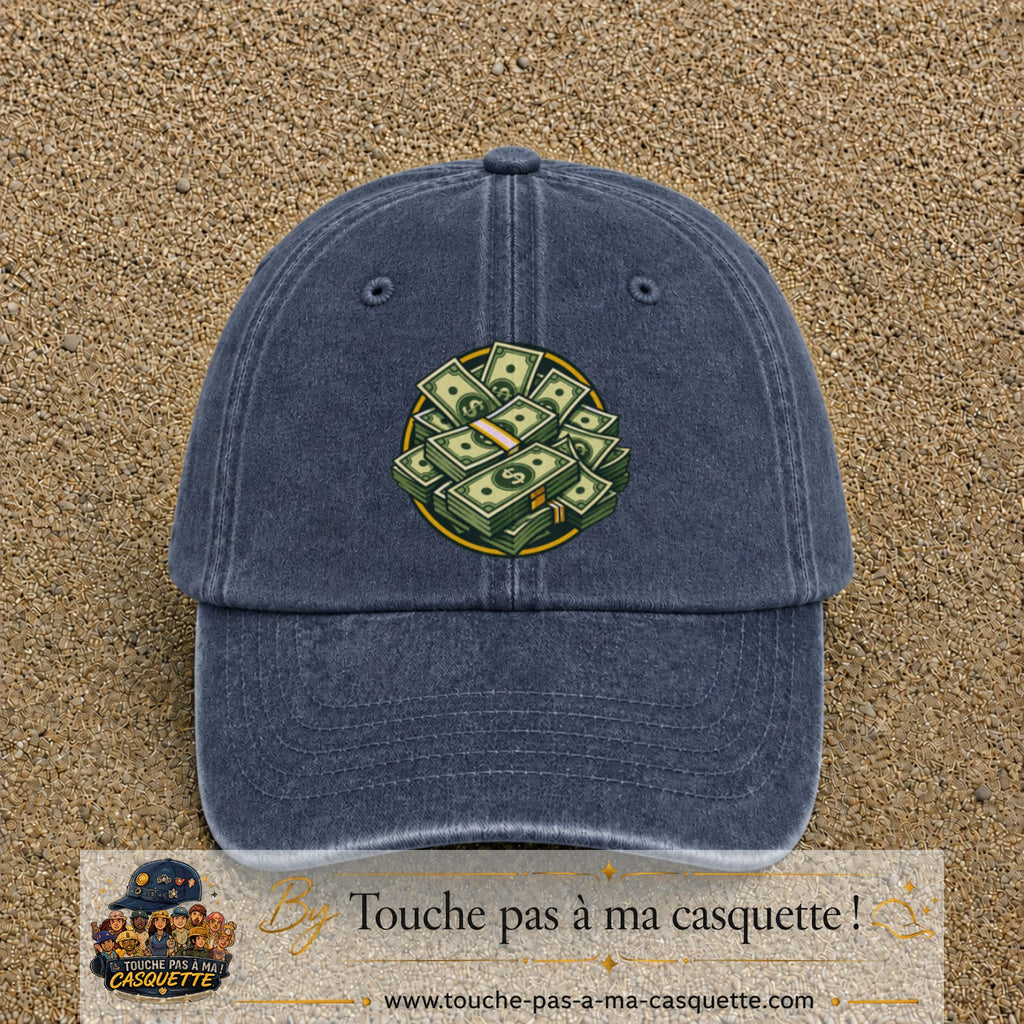 Image principale produit61grosBM - casquette Bleu marine délavé avec visuel Liasses de billets 7 cm