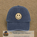 Image principale produit178grosBM - casquette Bleu marine délavé avec visuel Smiley 7 cm