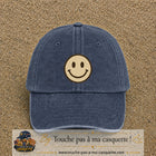 Image principale produit178grosBM - casquette Bleu marine délavé avec visuel Smiley 7 cm