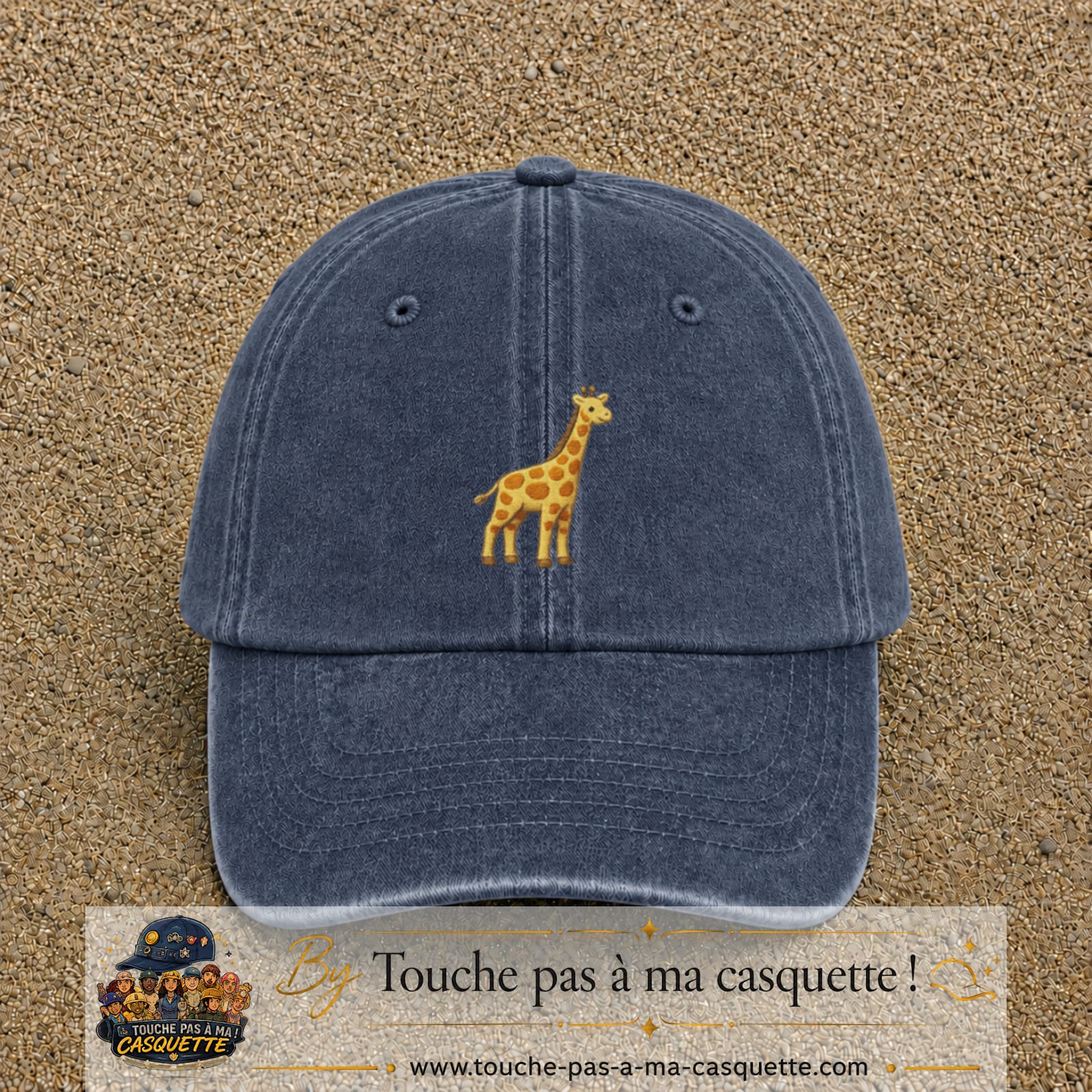 Image principale produit32moyenBM - casquette Bleu marine délavé avec visuel Girafe mignonne 5 cm