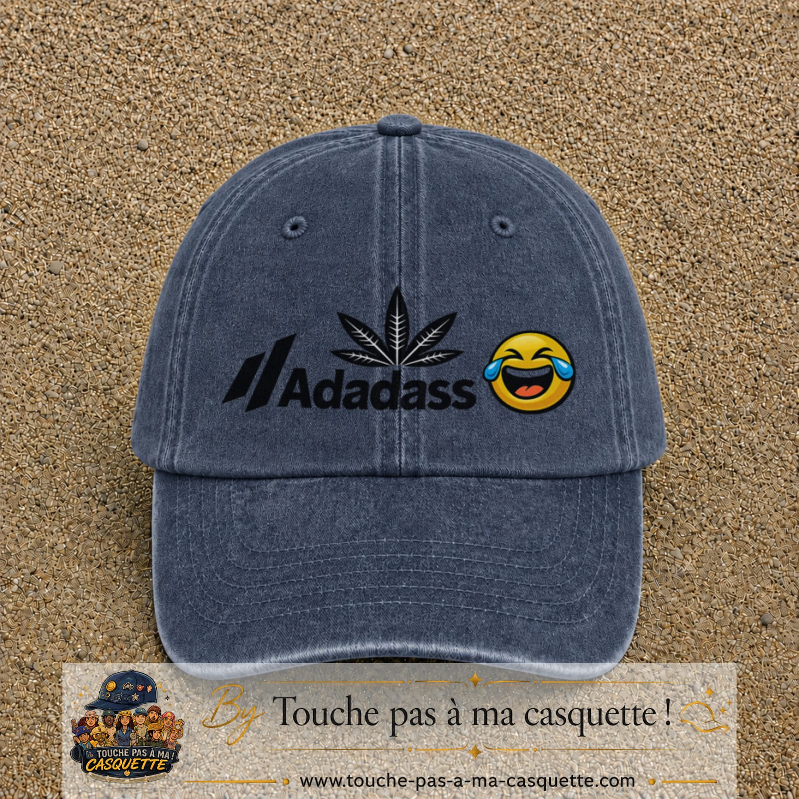 Image principale produit37grosBM - casquette Bleu marine délavé avec visuel Adadass emoji rieur 7 cm