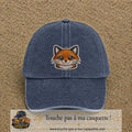 Image principale produit52grosBM - casquette Bleu marine délavé avec visuel Renard tête 7 cm