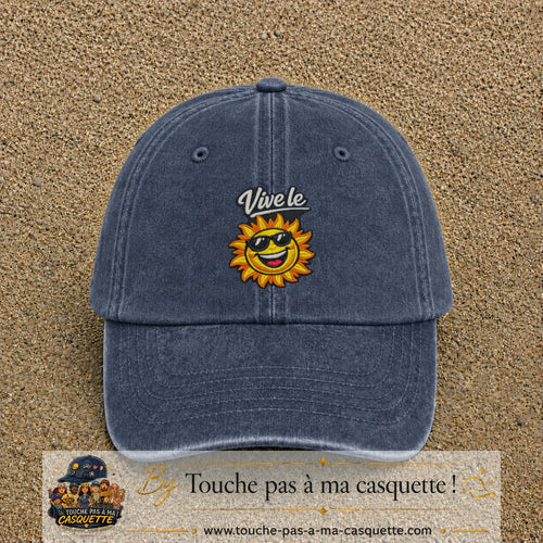 Image principale produit123grosBM - casquette Bleu marine délavé avec visuel Vive le soleil 7 cm