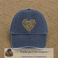 Image principale produit18grosBM - casquette Bleu marine délavé avec visuel Cœur léopard 7 cm