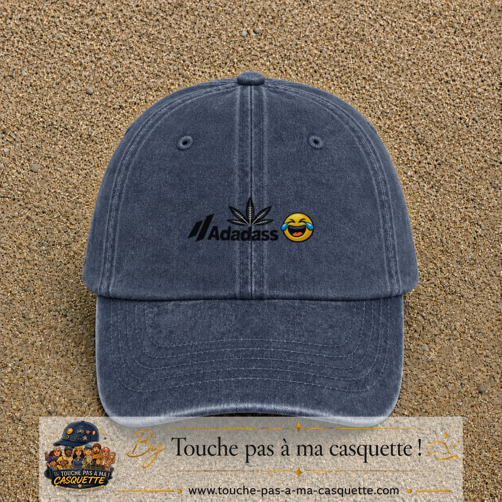 Image principale produit37petitBM - casquette Bleu marine délavé avec visuel Adadass emoji rieur 3 cm
