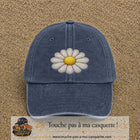 Image principale produit104grosBM - casquette Bleu marine délavé avec visuel Marguerite simple 7 cm