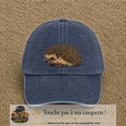 Image principale produit192grosBM - casquette Bleu marine délavé avec visuel Hérisson réaliste 7 cm