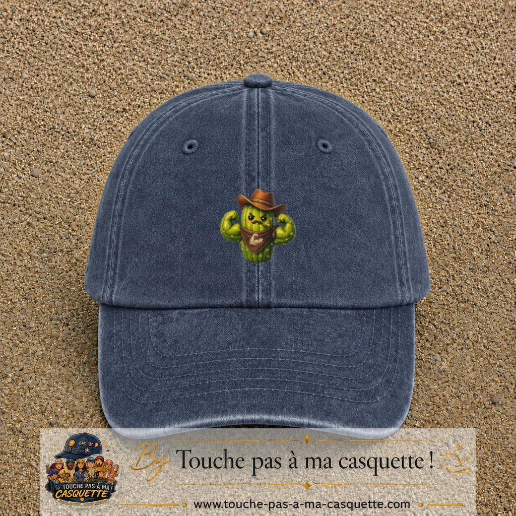 Image principale produit194moyenBM - casquette Bleu marine délavé avec visuel Cactus cowboy 5 cm