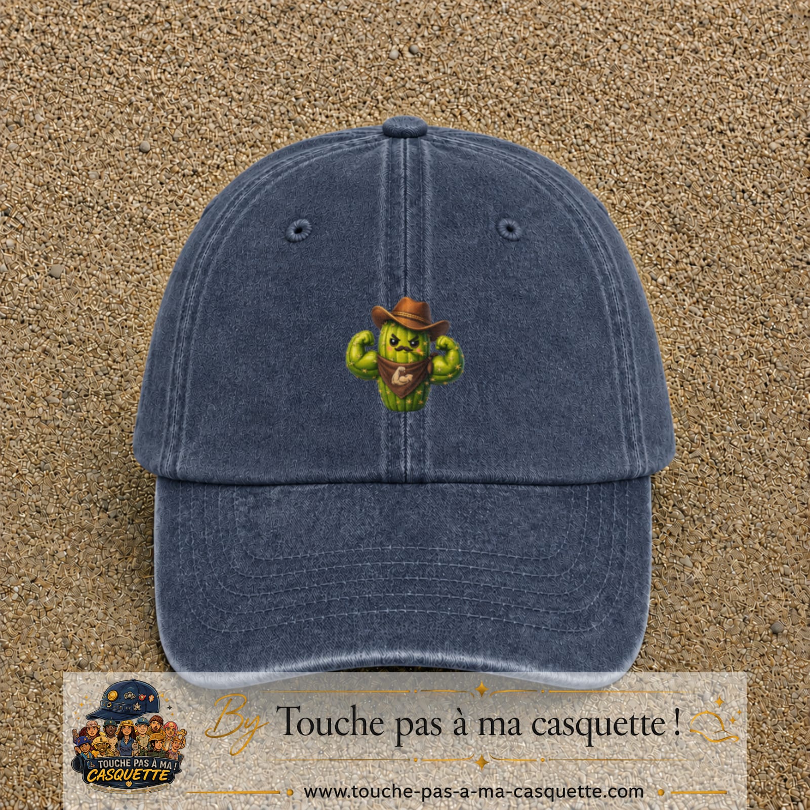 Image principale produit194moyenBM - casquette Bleu marine délavé avec visuel Cactus cowboy 5 cm