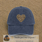 Image principale produit68grosBM - casquette Bleu marine délavé avec visuel Cœur léopard 7 cm