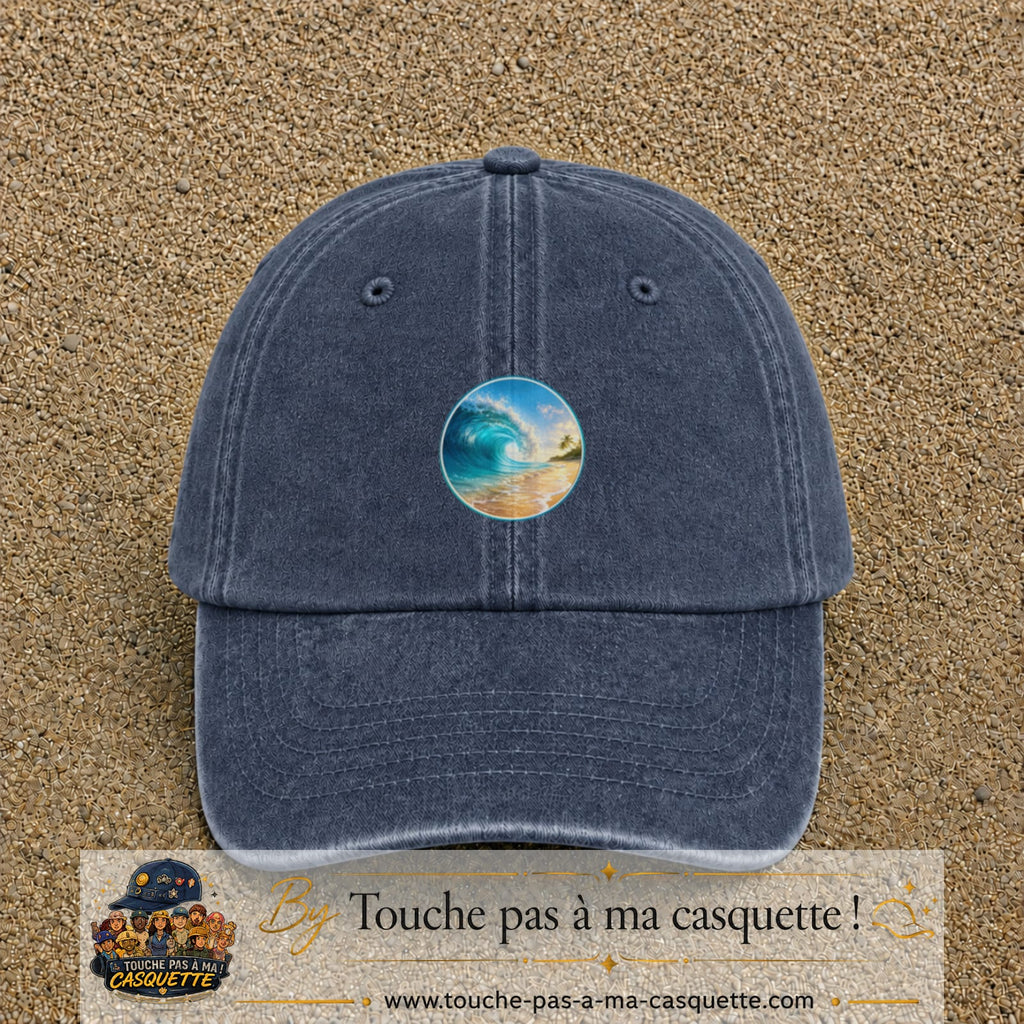 Image principale produit175moyenBM - casquette Bleu marine délavé avec visuel Vague plage 5 cm