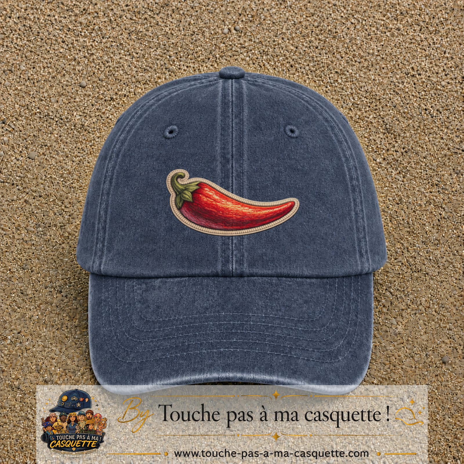 Image principale produit198moyenBM - casquette Bleu marine délavé avec visuel Piment 5 cm