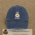 Image principale produit29grosBM - casquette Bleu marine délavé avec visuel Hello sunshine marguerite blanc 7 cm