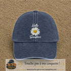 Image principale produit29grosBM - casquette Bleu marine délavé avec visuel Hello sunshine marguerite blanc 7 cm