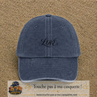 Image principale produit131petitBM - casquette Bleu marine délavé avec visuel Love calligraphie 3 cm