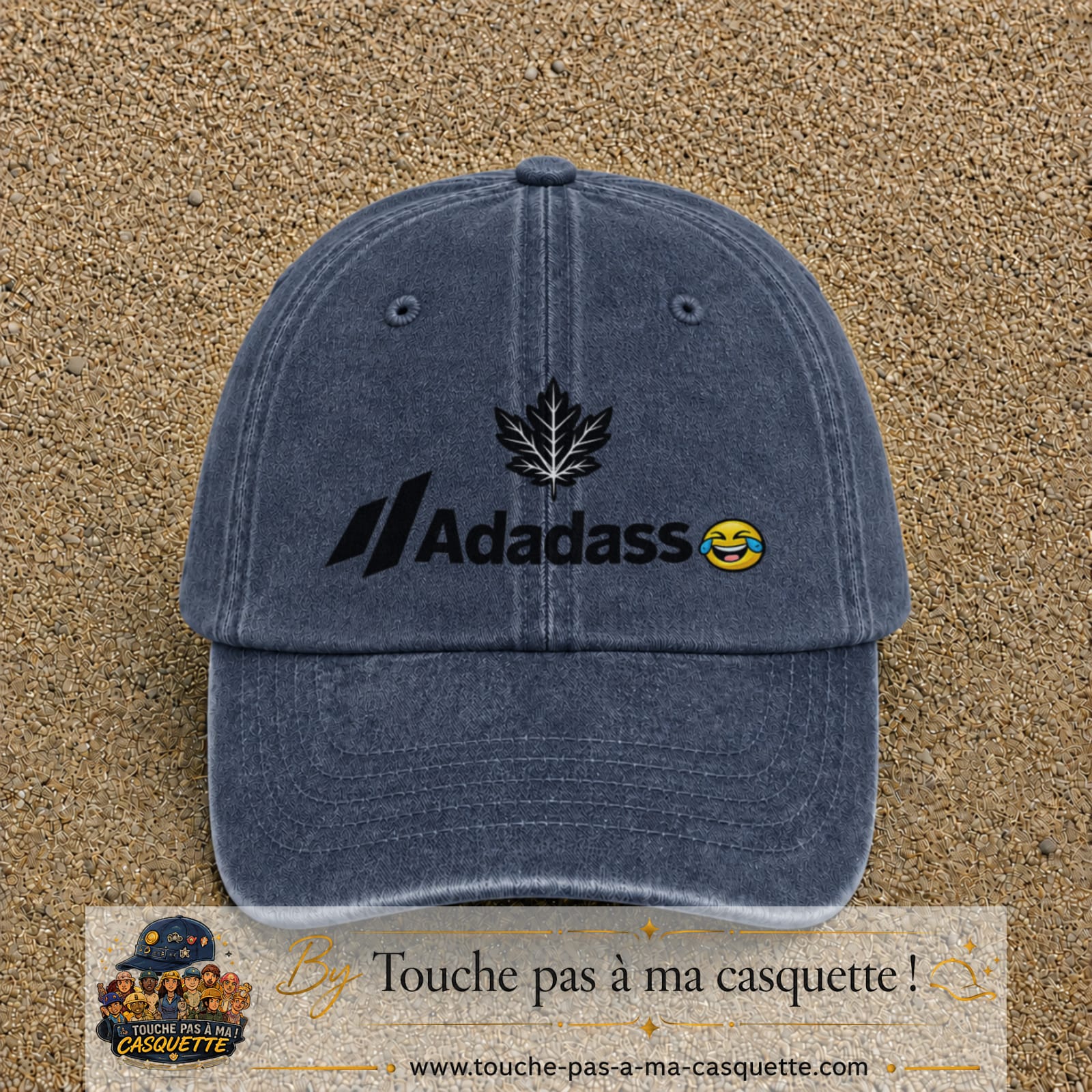 Image principale produit38grosBM - casquette Bleu marine délavé avec visuel Adadass feuille d’érable 7 cm