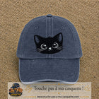 Image principale produit2grosBM - casquette Bleu marine délavé avec visuel Chat noir yeux ronds 7 cm