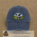 Image principale produit72grosBM - casquette Bleu marine délavé avec visuel Vache paysage 7 cm