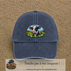 Image principale produit72grosBM - casquette Bleu marine délavé avec visuel Vache paysage 7 cm
