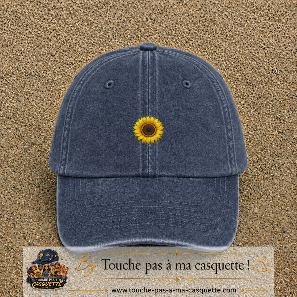 Image principale produit11petitBM - casquette Bleu marine délavé avec visuel Tournesol 3 cm