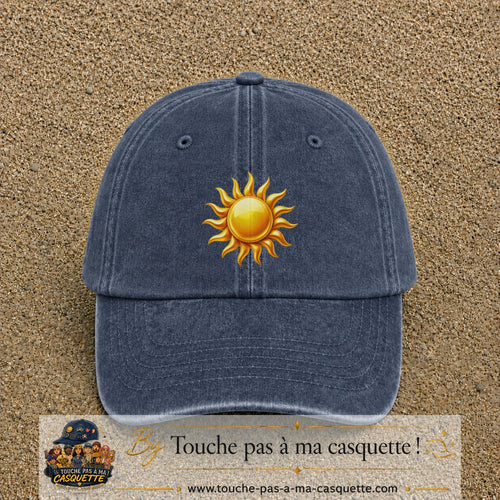 Image principale produit102grosBM - casquette Bleu marine délavé avec visuel Soleil brillant 7 cm
