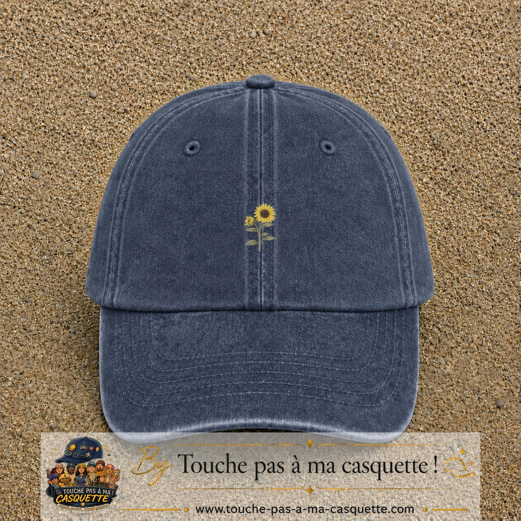 Image principale produit12petitBM - casquette Bleu marine délavé avec visuel Tournesol avec tige 3 cm