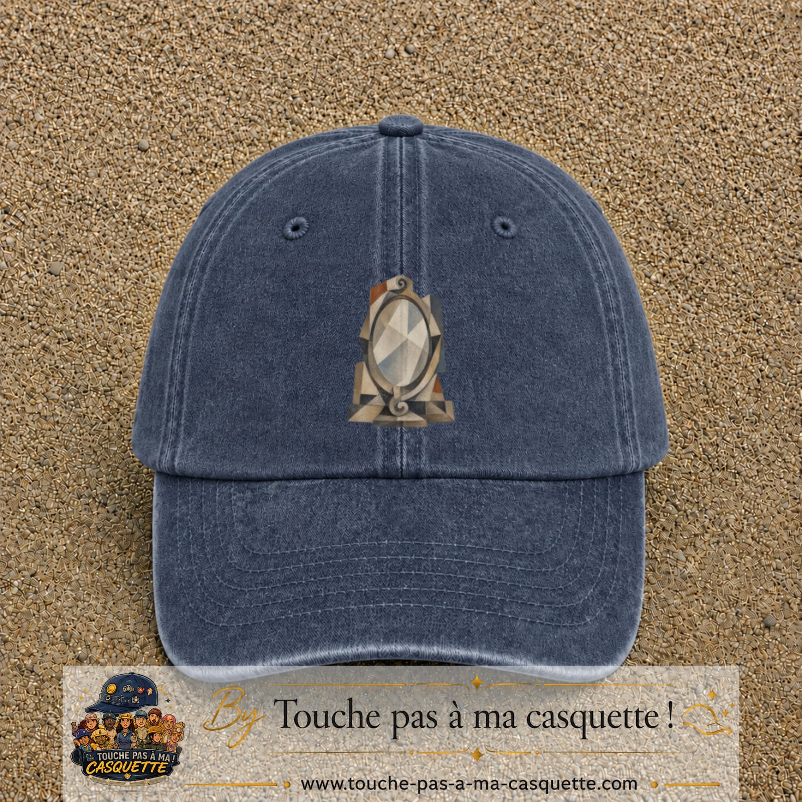 Image principale produit169grosBM - casquette Bleu marine délavé avec visuel Miroir cubiste 7 cm