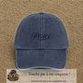 Image principale produit132petitBM - casquette Bleu marine délavé avec visuel Peace calligraphie 3 cm